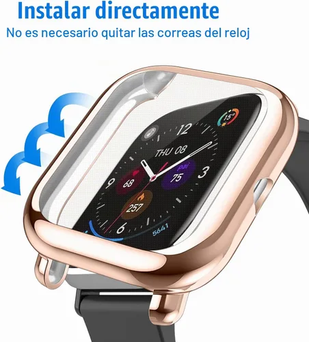Vista 7 de Fintie Paquete de 3 fundas compatibles con Amazfit Bip U Pro/S/Lite/1S/GTS negro+transparente+oro rosa