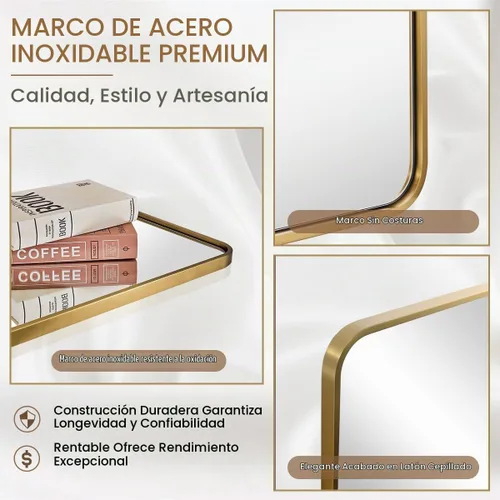 Vista 5 de ANDY STAR - Espejo de latón para baño, espejo rectangular redondeado de 22x30 pulgadas con marco de metal cepillado dorado, espejo de tocador