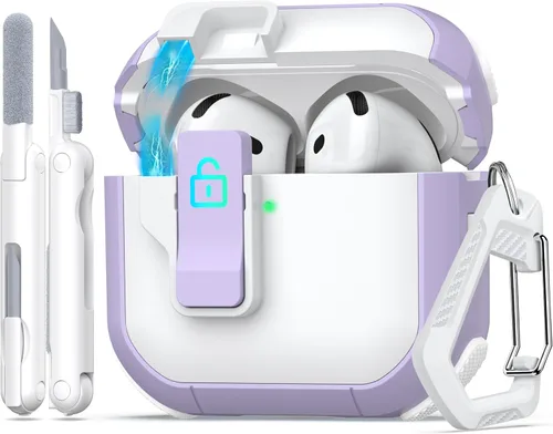Vista 8 de Funda para AirPods de 4ª Generación, Diseño Transparente con Tapa Emergente Automática, Incluye Herramienta de Limpieza, Duradera y Resistente a
