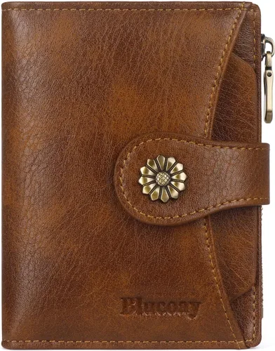 Vista 12 de Billetera para mujer, con bloqueo RFID, de piel de microfibra, compacta, plegable, con ventana de identificación extraíble (marrón)