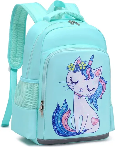 Vista 2 de JIANYA Mochila para niñas y niños, mochilas para libros, lindas y ligeras, *Gato azul claro, Mochila escolar para niña preescolar de jardín