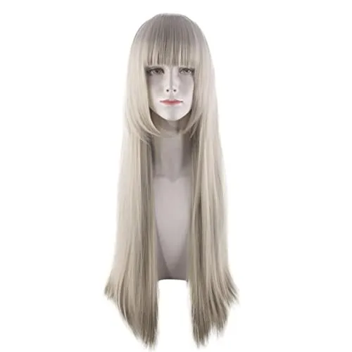 Vista 2 de JabrOn A wigs Anime Cosplay Wig 80CM Kakegurui xx Momobami Ririka Cosplay Wig Women Grey Long Straight Heat Resistant Synthetic Hair Costume Party