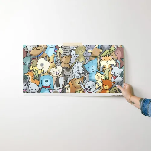 Vista 7 de Muestra de papel tapiz extraíble – Perros de rescate de mascotas animales lindos dibujos animados cuarto de niños gatos adoptar habitación