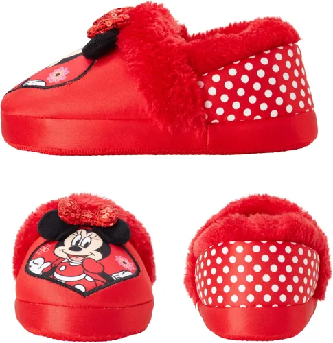 Vista 3 de Disney Girls' Minnie Mouse Slippers - Plush Fuzzy Slippers, Non-Skid Sole (ToddlerLittle GirlBig Girl)