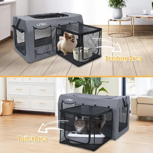 Vista 3 de Jaula de viaje para perros grandes, jaula portátil para perros de 39 pulgadas, plegable, suave para interiores y exteriores