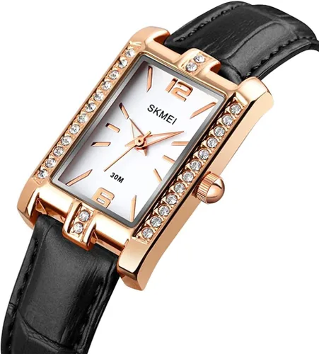 Vista 4 de SKMEI Watches for Women, Leather Band Slim Square Small Waterproof Fashion Casual Simple Analog Quartz Girls Gifts Wrist Watch