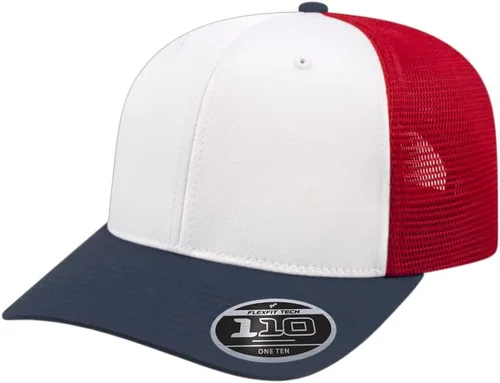 Vista 74 de Cap America i8502 Flexfit 110 Premium - Gorra de camionero de perfil medio con 6 paneles de malla trasera con protección UV y cierre ajustable