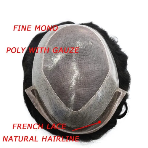 Vista 4 de Tupé de pelo para hombres Cabello humano para hombre Hairpieces y tupés Durable Fine Monofilament Mens Hair System Lace Front Mens Toupee Mens Hair