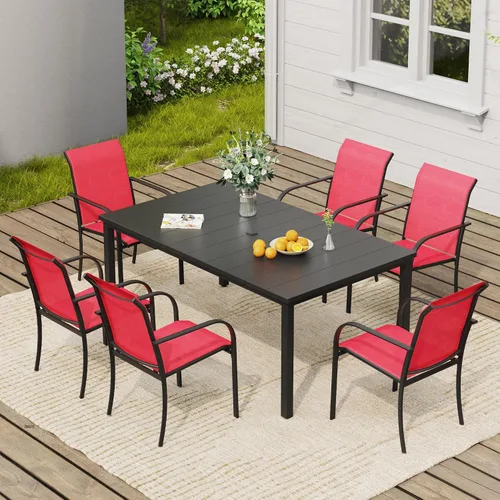 Vista 36 de VICLLAX Juego de 2 sillas de patio pequeñas para exteriores, juego de sillas apilables para patio y mesa de comedor cuadrada para porche delantero