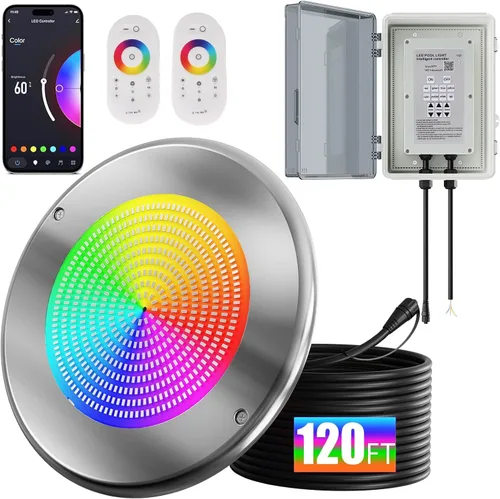 Vista 9 de Luces de piscina LED WiFi Spa de 60 pies y 6 pulgadas para piscina enterrada con triple control (control remoto/aplicación/controlador), luz