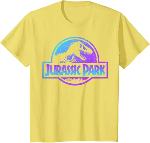 Vista 52 de Jurassic Park Camiseta de manga corta con logotipo Fossil azul y morado Negro