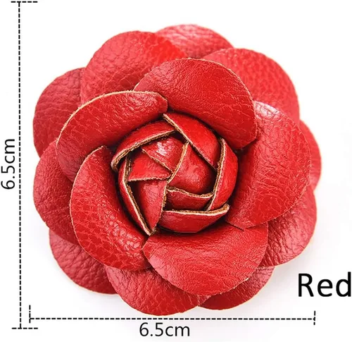 Vista 4 de Flor de rosa de piel sintética, adornos de flores, suplemento de flores de camelia, para diadema, ropa, zapatos, sombrero, bolsa, decoración