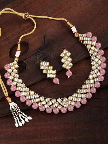 Vista 3 de Aheli Juego de collar y aretes de estilo indio de Bollywood, joyería tradicional étnica para mujer