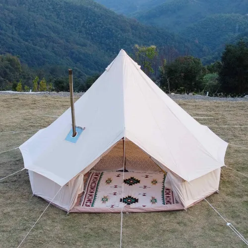 Vista 2 de Tienda de yurta de lujo para cuatro estaciones Amplia tienda de campaña de lona con toma de estufa Mezcla de algodón resistente Último refugio