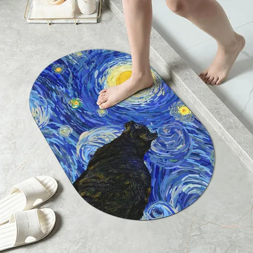 Vista 3 de Tapete de baño con diseño de galaxia para gatos, tierra de diatomeas, súper absorbente, antideslizante, de secado rápido, tapete de baño o cocina