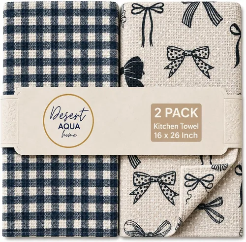 Vista 12 de Paquete de 2 Paños de cocina de doble cara Microfibra de tejido gofre Altamente absorbente Lazo para colgar Paños de cocina 2 cuadros