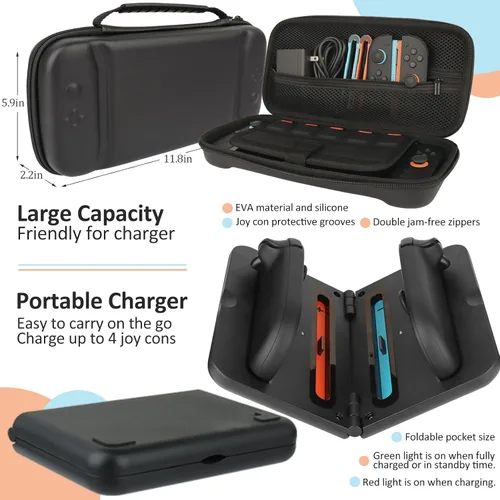 Vista 5 de Accessories for Switch 2 - Family Bundle for Nintendo Switch 2,Carry Case,Portable Joy Con Charger,4 Pack Steering Wheels and Hand Grips,Dockable