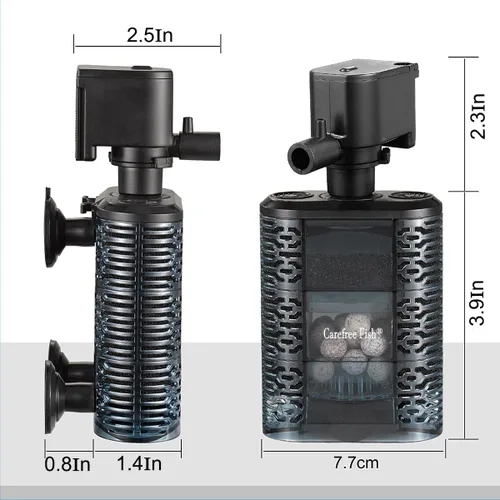 Vista 7 de Carefree Fish Filtro de esponja pequeña para acuario para tanque de peces de 3 ~ 15 galones silencioso para agua salada y agua dulce con bolas