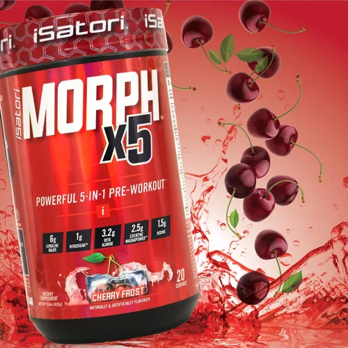 Vista 7 de iSatori Morph X5 Potente 5 en 1 Pre Entrenamiento Cherry Frost - 20