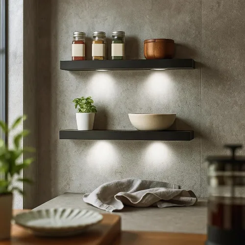 Vista 3 de SkyMall Estantes de pared flotantes de madera versátiles con luces LED - negro (juego de 3)