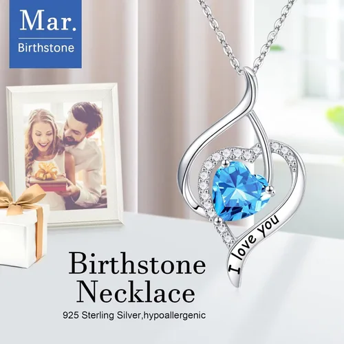 Vista 5 de Collar de piedra natal, regalos de amor para mujer, plata de ley 925, piedra preciosa natural o creada, joyería de piedra natal, regalo de San
