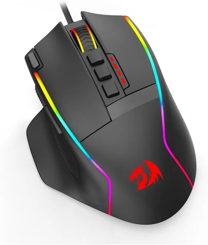 Vista 2 de Redragon Ratón para juegos, mouse para juegos con cable con sensor Opitacl de 26,000 DPI, mouse ergonómico con botón de fuego, ratón RGB programable