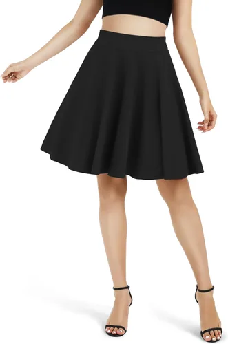 Vista 2 de Urban CoCo Women's Basic Midi Skirt Versatile Stretchy Flared Casual High Waisted Skirt