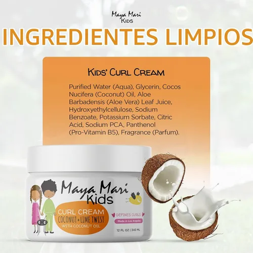 Vista 7 de MAYA MARI Crema para rizos para niños, crema definidora con aceite de coco para niños pequeños y bebés, domina el encrespamiento en cabello rizado