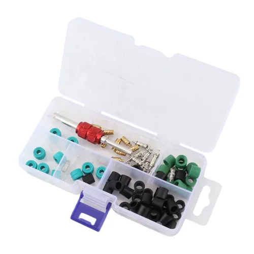 Vista 7 de ASHATA Kit de reparación de aire acondicionado de CA 71 piezas, kit de válvula Schrader de CA con herramienta de extracción e instalación, 10