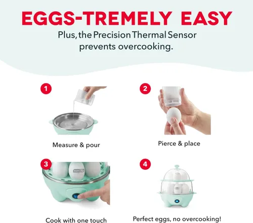 Vista 5 de Dash Deluxe Hervidor de Huevos - Hervidor, Escalfador y Vaporizador - Incluye Guía de Medidas y Recetas - Apto para Lavavajillas - Capacidad para 12