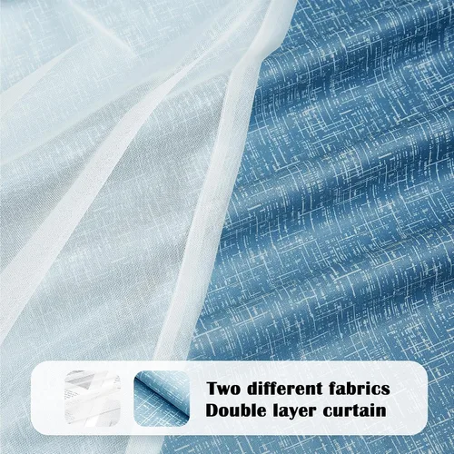 Vista 3 de Cortinas 100% opacas con superposición de gasa Mix and Match de doble capa, 54 pulgadas de largo, 2 paneles para dormitorio y sala de estar, azul