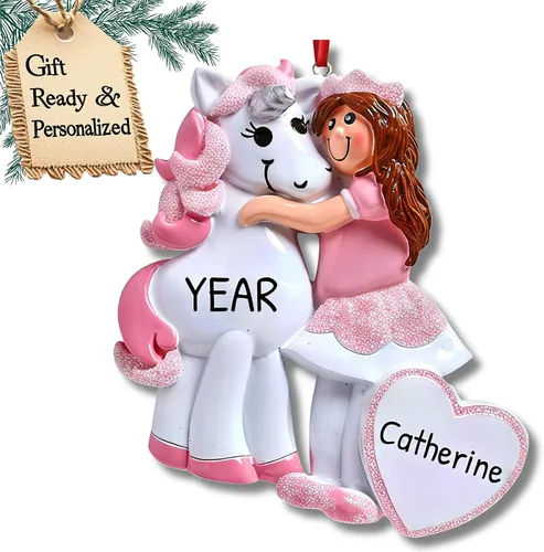 Vista 8 de Adornos de Navidad Personalizados de Carrusel 2025 - Adornos Personalizados de Carrusel de Navidad Adorno de Unicornio Personaje para Niñas Niña