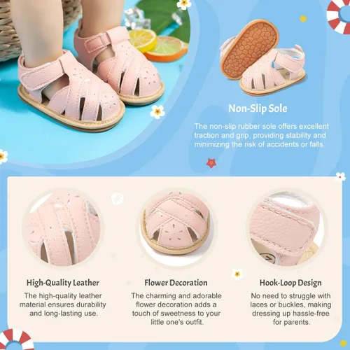 Vista 3 de KIDSUN Sandalias para bebés, niñas y niños, suela de goma antideslizante, para verano, playa, al aire libre, zapatos para cuna