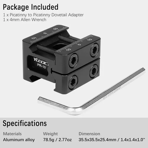 Vista 6 de Adaptador elevador de abrazadera de metal Picatinny a Picatinny para montaje en riel de milano con tornillos de parada antideslizantes