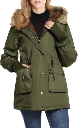 Vista 2 de Grace Karin - Abrigo con capucha para mujer con forro de vellón y bolsillos chaqueta parka de pelo sintético