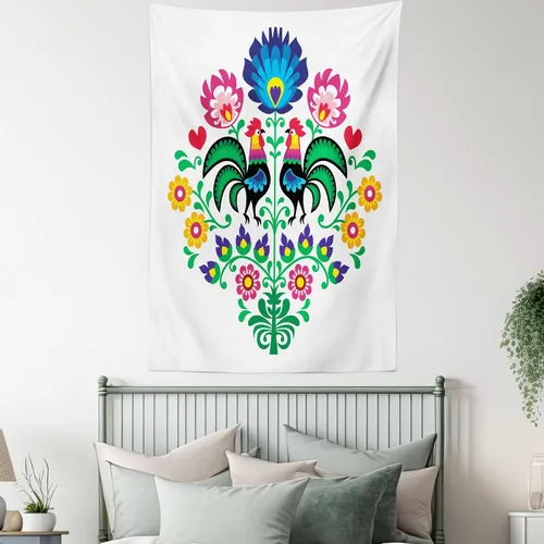 Vista 5 de Lunarable Tapiz Gallus, patrón pulido con gallos para jardín, feliz moda, celebración, primavera, eslava, Polonia, decoración para colgar