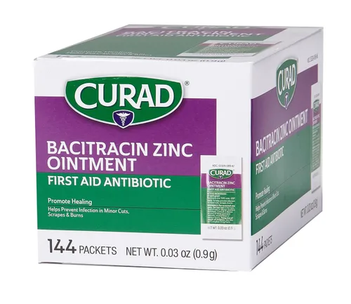 Vista 3 de CURAD Ungüento de bacitracina con zinc, paquete de papel de aluminio de 0.03 oz, caja de 1728