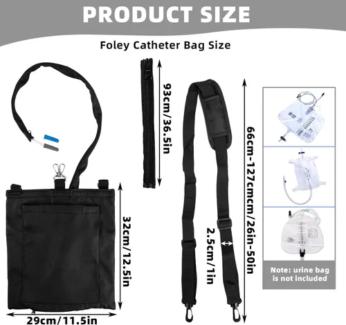 Vista 2 de Foley - Soporte para bolsa de catéter de 67.6 fl oz, fundas para bolsa de catéter con cremallera y correa ajustable, seguro, suave y discreto
