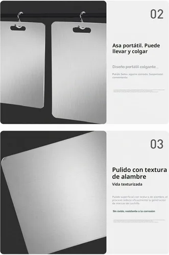 Vista 6 de Tabla de cortar de titanio, tabla de cortar de acero inoxidable para cocina de cocina, tabla de cortar de doble cara de gran tamaño, tabla