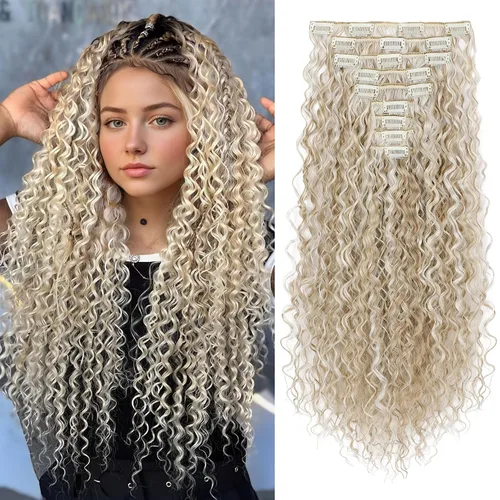 Vista 17 de LONAI Extensión de Cabello, 9 piezas, 56 cm de largo, castaño, extensiones de cabello rizadas con pinza, LN002, extensiones de cabello sintético
