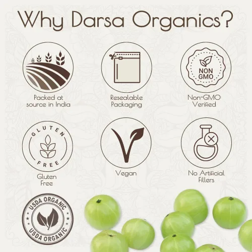 Vista 5 de Darsa Organics Seco Amla Indian Gooseberry 4oz – Fruta Amla orgánica cortada y tamizada – Certificado USDA sin OMG, vegano, Kosher y sin gluten