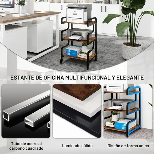 Vista 4 de Natwind - Soporte de impresora de 3 niveles con ruedas, carrito de almacenamiento móvil, estante de pie multiusos para reproductor multimedia Retro