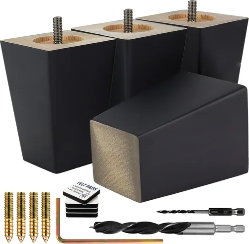 Vista 23 de Airy Abode Patas cuadradas premium de muebles en negro (kit de instalación completa) - Elige tu
