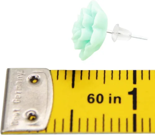 Vista 6 de Aretes de suculentas hechos a mano de 13 mm, hipoalergénicos, con poste de plata de ley 925, aretes de cerámica blanda con resina para mujer