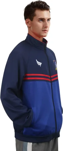Vista 3 de Disfraz de entrenador de fútbol para hombre, chaqueta azul, pantalones, chándal, traje de fútbol, ropa deportiva, para Halloween, cosplay