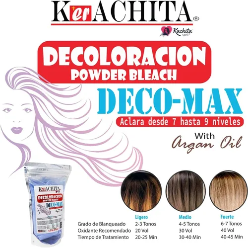 Vista 2 de Aclarador profesional para reflejos del cabello, decoloración, resaltado, balayage, kerachita en polvo, decolorante, azul, Deco-Max, Decoloracion