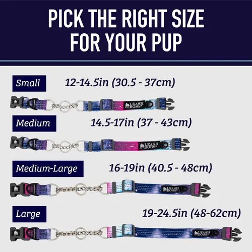 Vista 5 de Leash Boss Collar Martingale para perros – Cadena de acero Collar de nailon reflectante para perros grandes, medianos y pequeños Collar