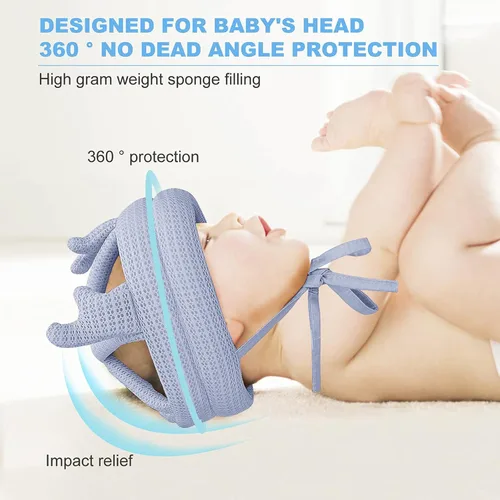 Vista 3 de Lindo casco de bebé para bebé, sin golpes, cojín de seguridad para la cabeza, gorro de protección ajustable suave para la cabeza de los niños, gorro