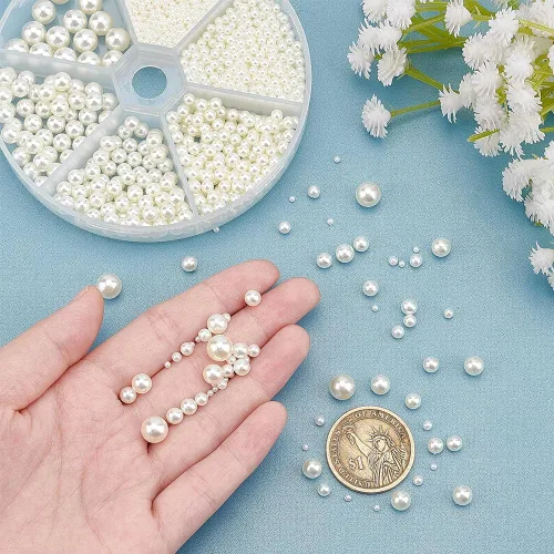 Vista 2 de PH PandaHall 2200 perlas sin agujeros, cuentas de perlas beige sin perforar, perlas de imitación para ropa, perlas acrílicas para manualidades