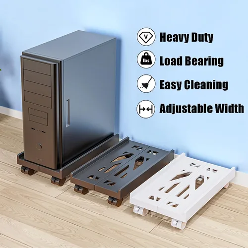 Vista 7 de BYMECOST Soporte de torre ajustable para computadora, soporte de PC para CPU móvil con 4 ruedas giratorias que se adapta a la mayoría de PC debajo